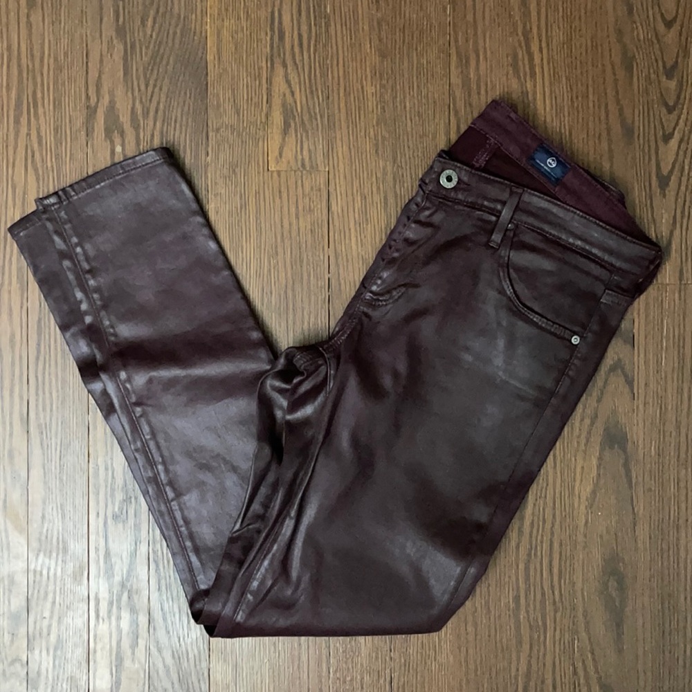 AG Adriano Goldshmied The Legging Ankle Burgundy Coated Pants